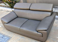 Load image into Gallery viewer, gray real leather 68&quot; loveseat adjustable head rests free delivery
