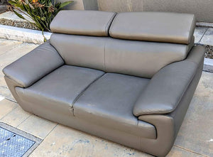 gray real leather 68" loveseat adjustable head rests free delivery
