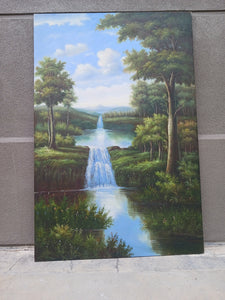 Large 6' x 4' Lanscape realistic oil painting waterfall original