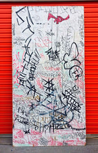 Load image into Gallery viewer, 4&#39; x 8&#39; L. A. street graffiti earlier 2000&#39;s names quotes. looks to be part of a larger art project.

