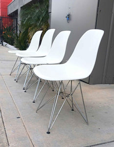 Set of 4 White Eames DSR Dining Chairs with Chromed Steel Eiffel Base, 2010
