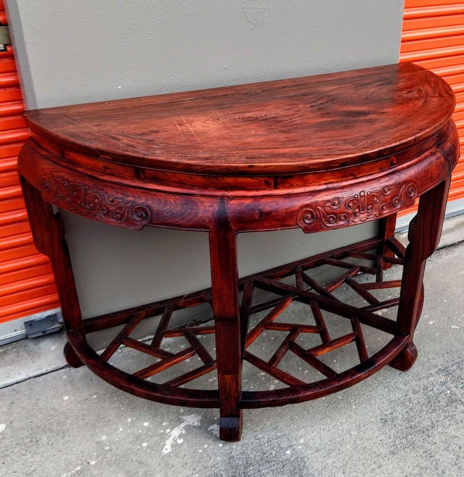 Rustic teak half-moon solid wood table