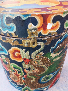 decretive Antique Chinese dragon Hat box- Grain Bin