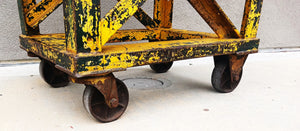 midcentury 1950's machine shop worktable rustic steel cart steel wheels