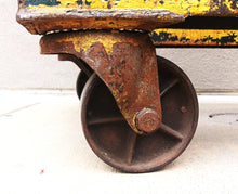 Load image into Gallery viewer, midcentury 1950&#39;s machine shop worktable rustic steel cart steel wheels

