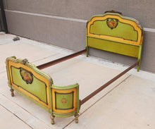 Load image into Gallery viewer, Rare ANTIQUE GREEN FRENCH BED curved panel hand painted midcentury Full
