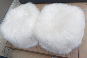 2 matching White 100% wool Shag 13" Puffs