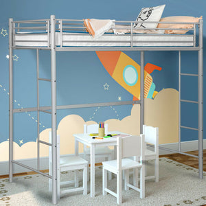 Silver Premium Metal Twin Loft Bunk Bed with ladder Free Delivery