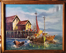 Load image into Gallery viewer, Original oil on Canvas Boats at Old Spanish Harbor signed 22&quot; x 18&quot;
