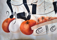 Load image into Gallery viewer, Original 22&quot; x 25&quot; Hand Painted traditional African art on cloth  Amazing colors of orange white and black
