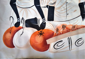 Original 22" x 25" Hand Painted traditional African art on cloth  Amazing colors of orange white and black